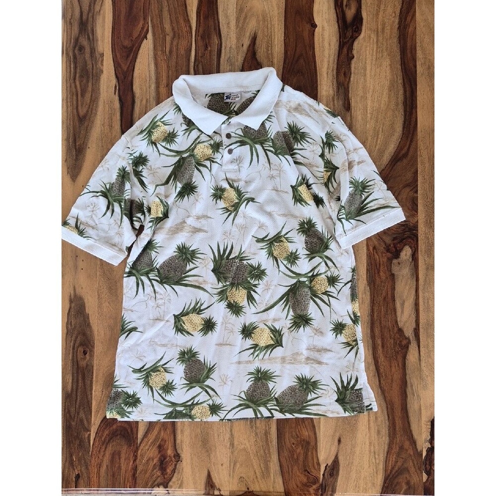 Cherokee Waikiki Wear Textured, Pineapple, Palm Tree print, Polo Shirt
